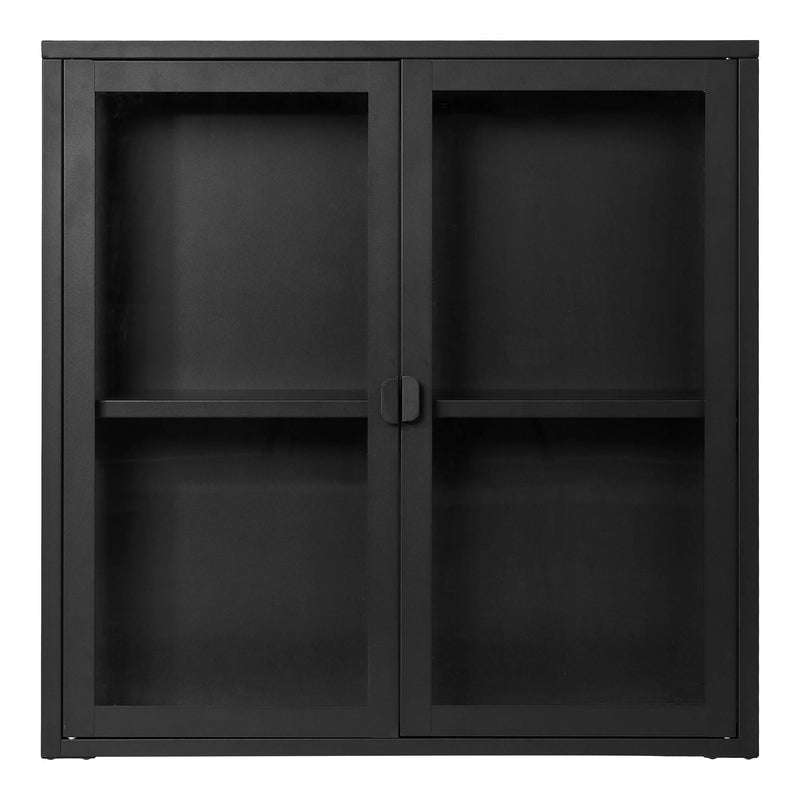 Wandvitrine aus schwarzem Metall mit Glastüren – 80x18 cm