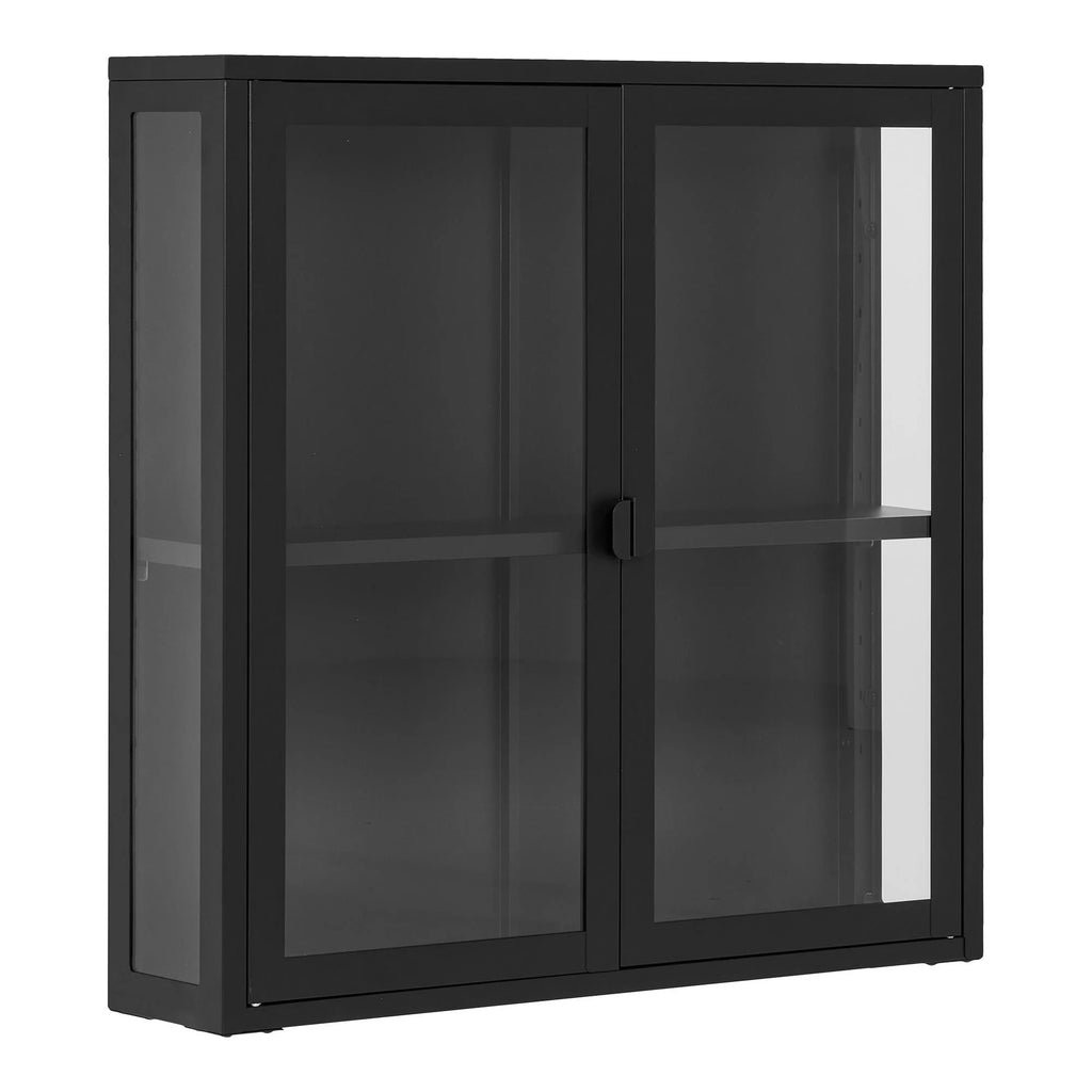 Vitrine murale en métal noir à portes vitrées coulissantes 80x18 cm